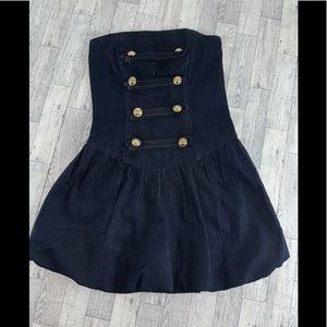 Miss Cali Puff Denim Gold Buttons Strapless Dress